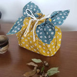 お弁当袋になっちゃう!!ランチクロス☆梅あられ黄青 Japanese bento place mat and bag Bento cloth 'n' bag Ume arare yellow-blue bag front fabric